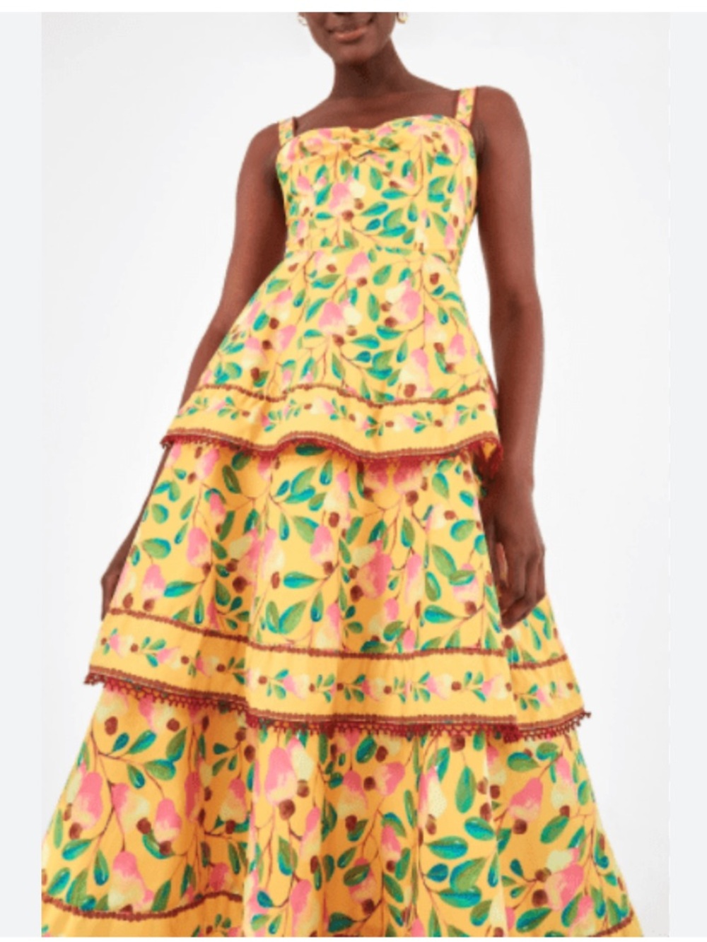 Farm Rio Cashew Tiered Midi Dress, floral print, fit & flare, cotton, vacation - Picture 2 of 15